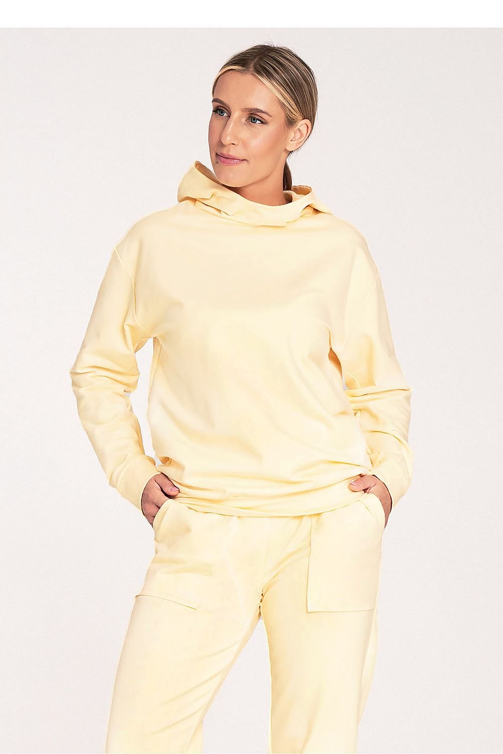 Koselig klassisk hettegenser - Figl til dame fra MS StyleHaven, laget av Bomull; Elastan, farge Fiolett, størrelse XL, med long; 3-4 ermer, perfekt til casual; dress