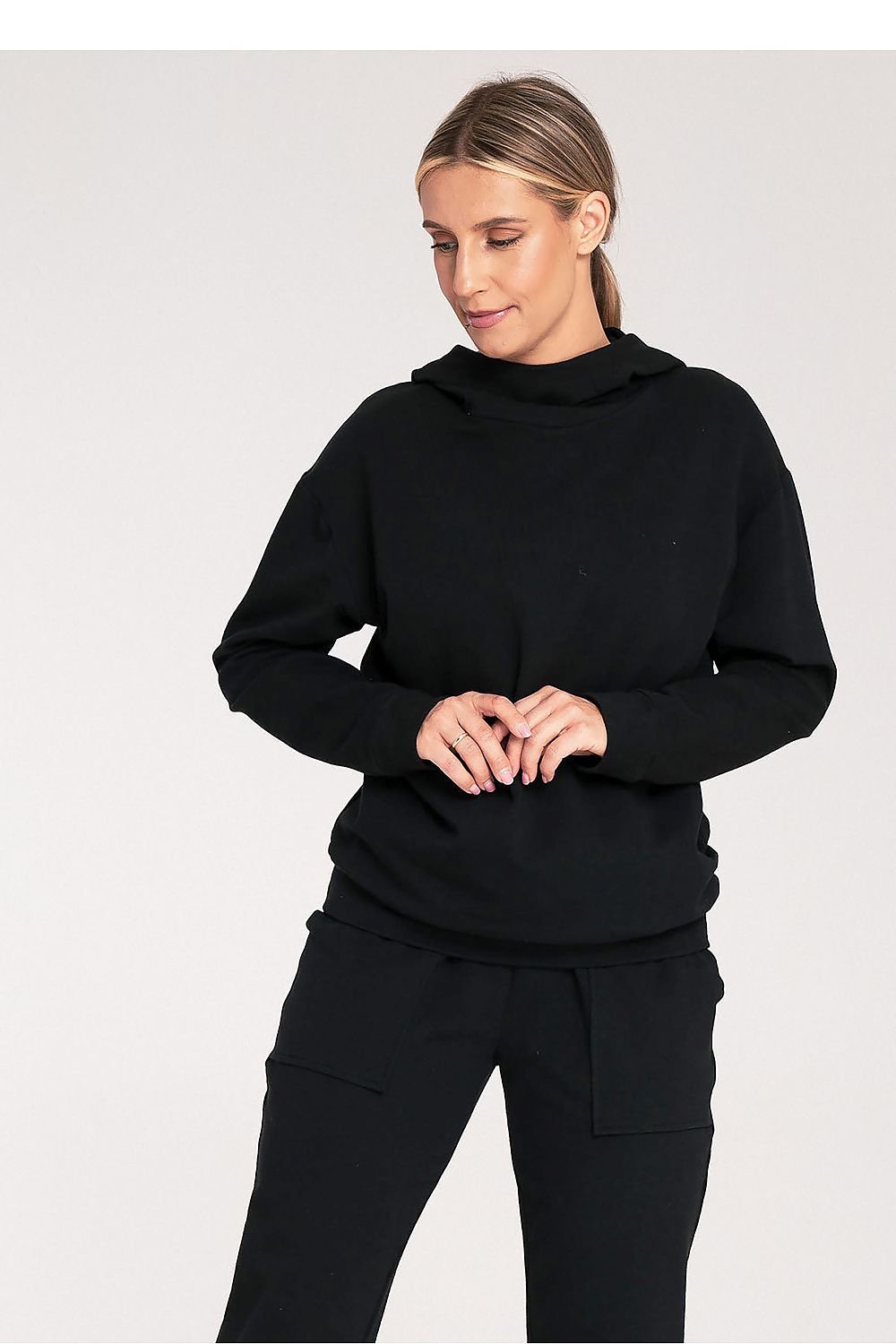 Koselig klassisk hettegenser - Figl til dame fra MS StyleHaven, laget av Bomull; Elastan, farge Marineblå, størrelse M, med long; 3-4 ermer, perfekt til casual; dress