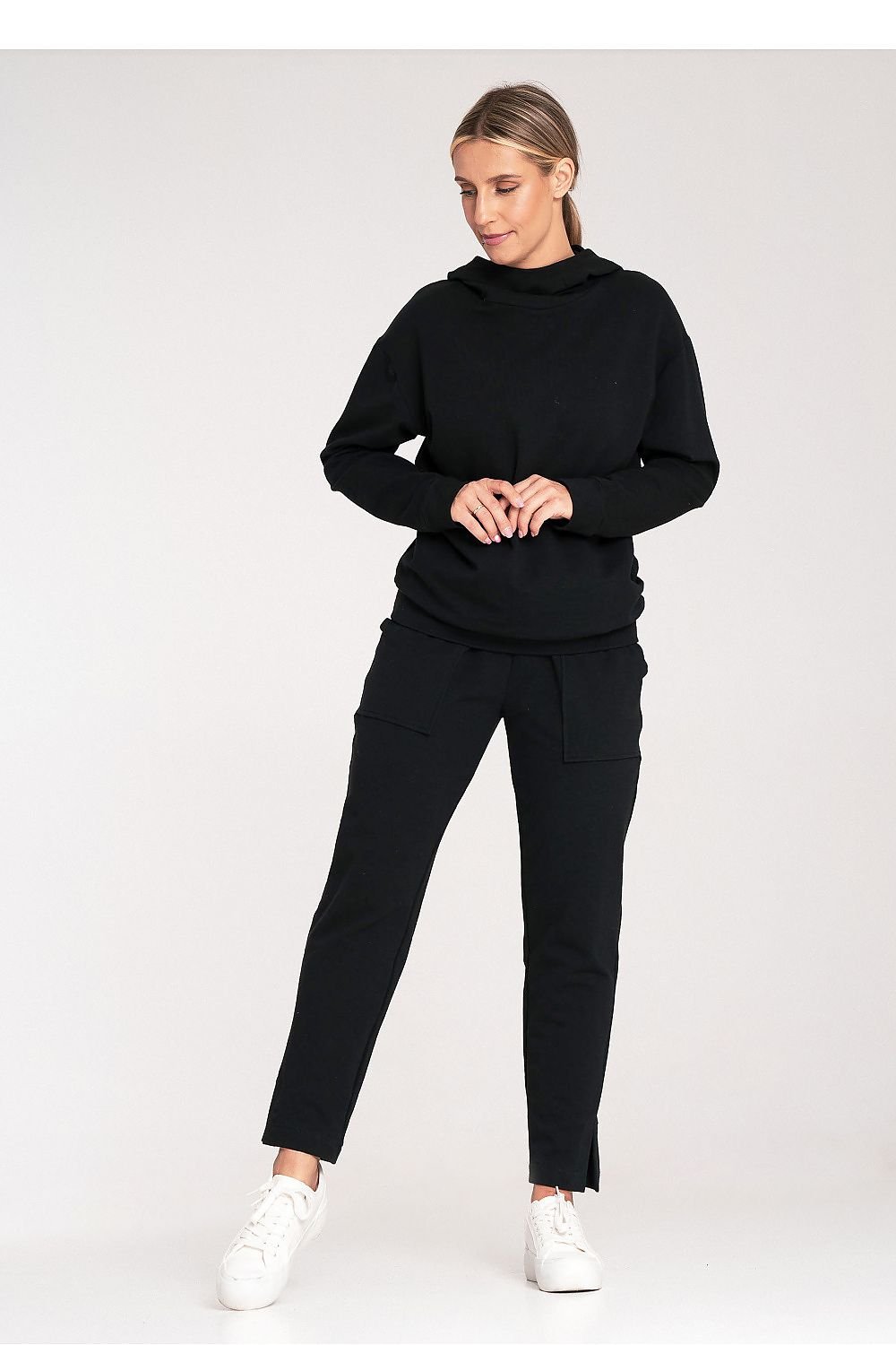 Koselig klassisk hettegenser - Figl til dame fra MS StyleHaven, laget av Bomull; Elastan, farge Marineblå, størrelse L, med long; 3-4 ermer, perfekt til casual; dress