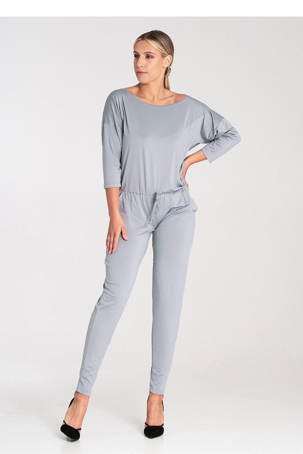 Uanstrengt Elegance Jumpsuit - Figl til dame fra MS StyleHaven, laget av Elastan; polyester, farge Grå, størrelse S, med 45720 ermer, perfekt til casual; dress