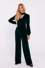 Mørk Velour Bluse - Moe til dame fra MS StyleHaven, laget av Velur, farge Grønn, størrelse M, med long ermer, perfekt til dress