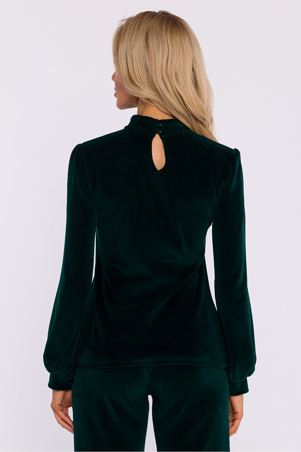 Mørk Velour Bluse - Moe til dame fra MS StyleHaven, laget av Velur, farge Grønn, størrelse L, med long ermer, perfekt til dress