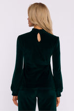 Mørk Velour Bluse - Moe til dame fra MS StyleHaven, laget av Velur, farge Grønn, størrelse L, med long ermer, perfekt til dress