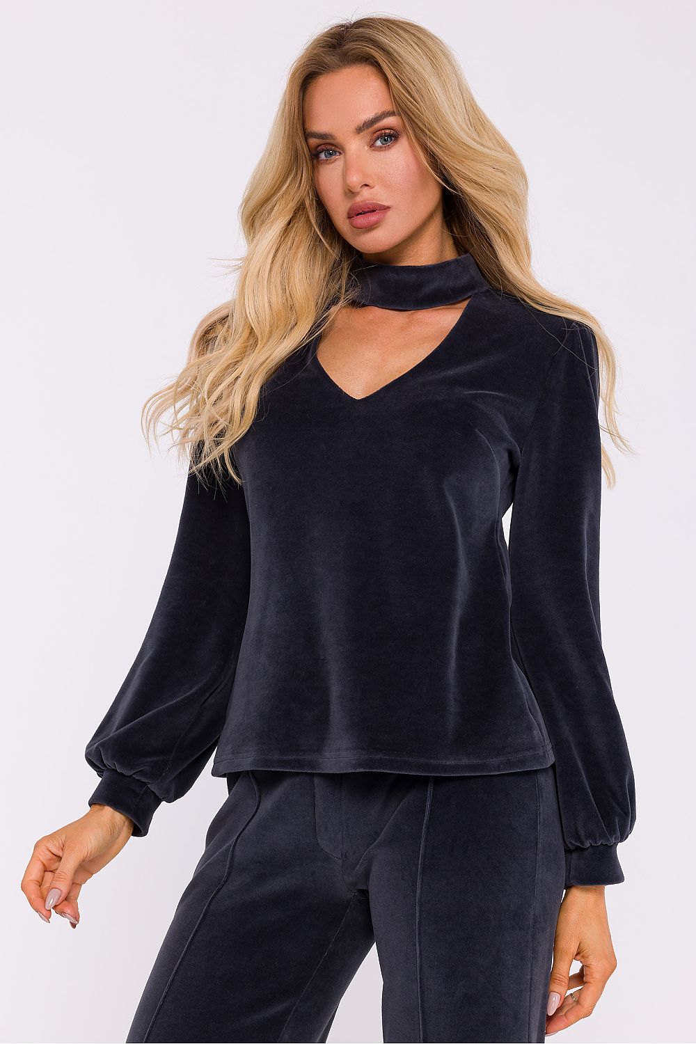 Mørk Velour Bluse - Moe til dame fra MS StyleHaven, laget av Velur, farge Grønn, størrelse XL, med long ermer, perfekt til dress