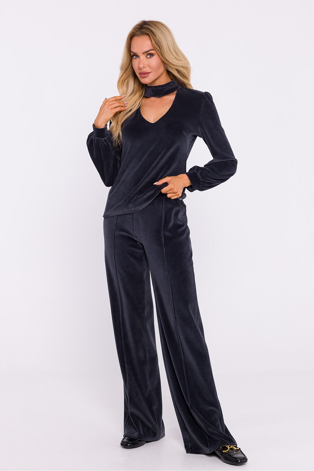 Mørk Velour Bluse - Moe til dame fra MS StyleHaven, laget av Velur, farge Grønn, størrelse XXL, med long ermer, perfekt til dress