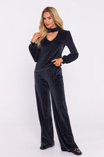 Mørk Velour Bluse - Moe til dame fra MS StyleHaven, laget av Velur, farge Grønn, størrelse XXL, med long ermer, perfekt til dress