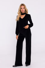 Mørk Velour Bluse - Moe til dame fra MS StyleHaven, laget av Velur, farge Grå, størrelse L, med long ermer, perfekt til dress