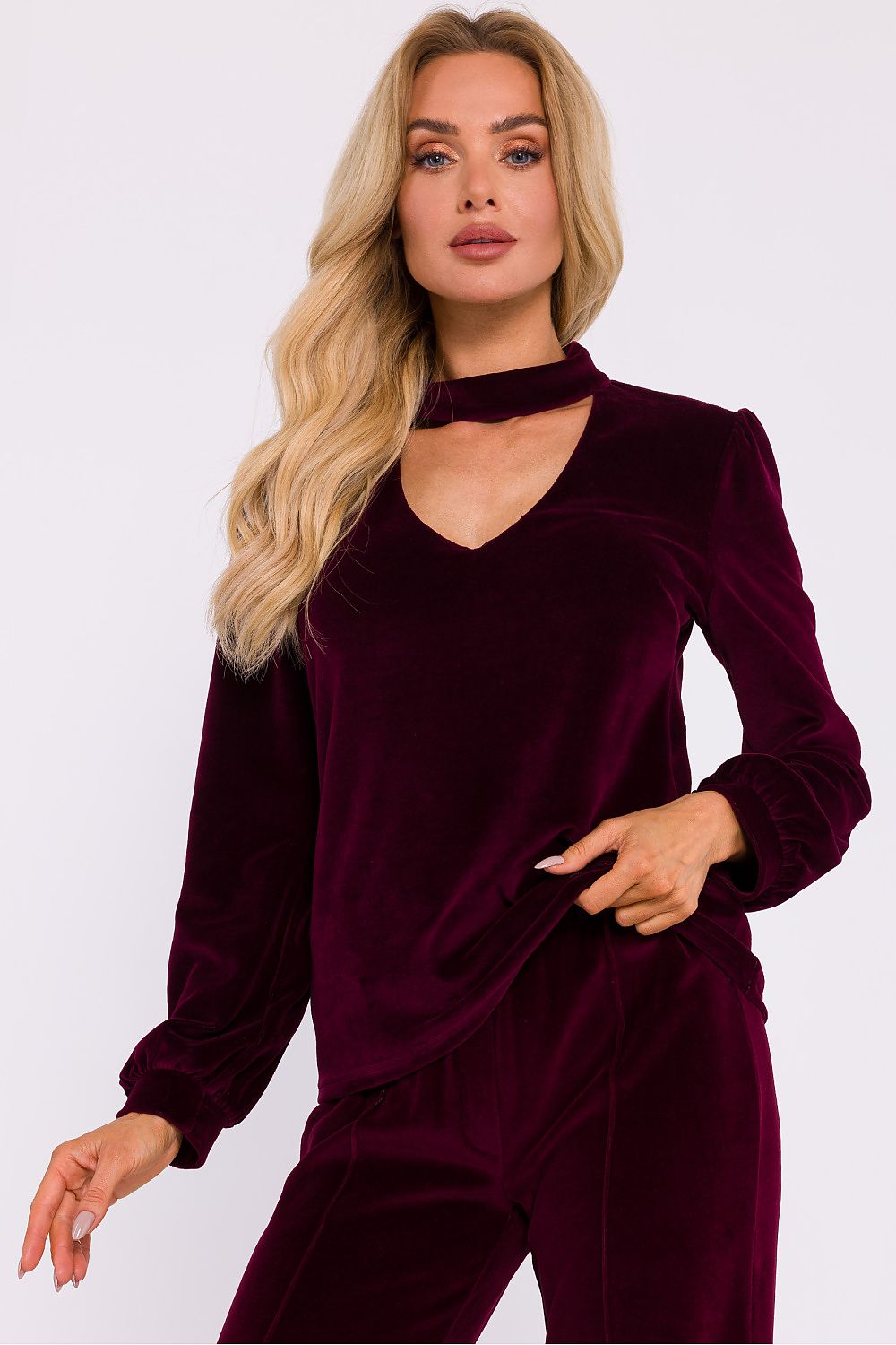 Mørk Velour Bluse - Moe til dame fra MS StyleHaven, laget av Velur, farge Grå, størrelse XXL, med long ermer, perfekt til dress