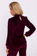 Mørk Velour Bluse - Moe til dame fra MS StyleHaven, laget av Velur, farge Svart, størrelse M, med long ermer, perfekt til dress