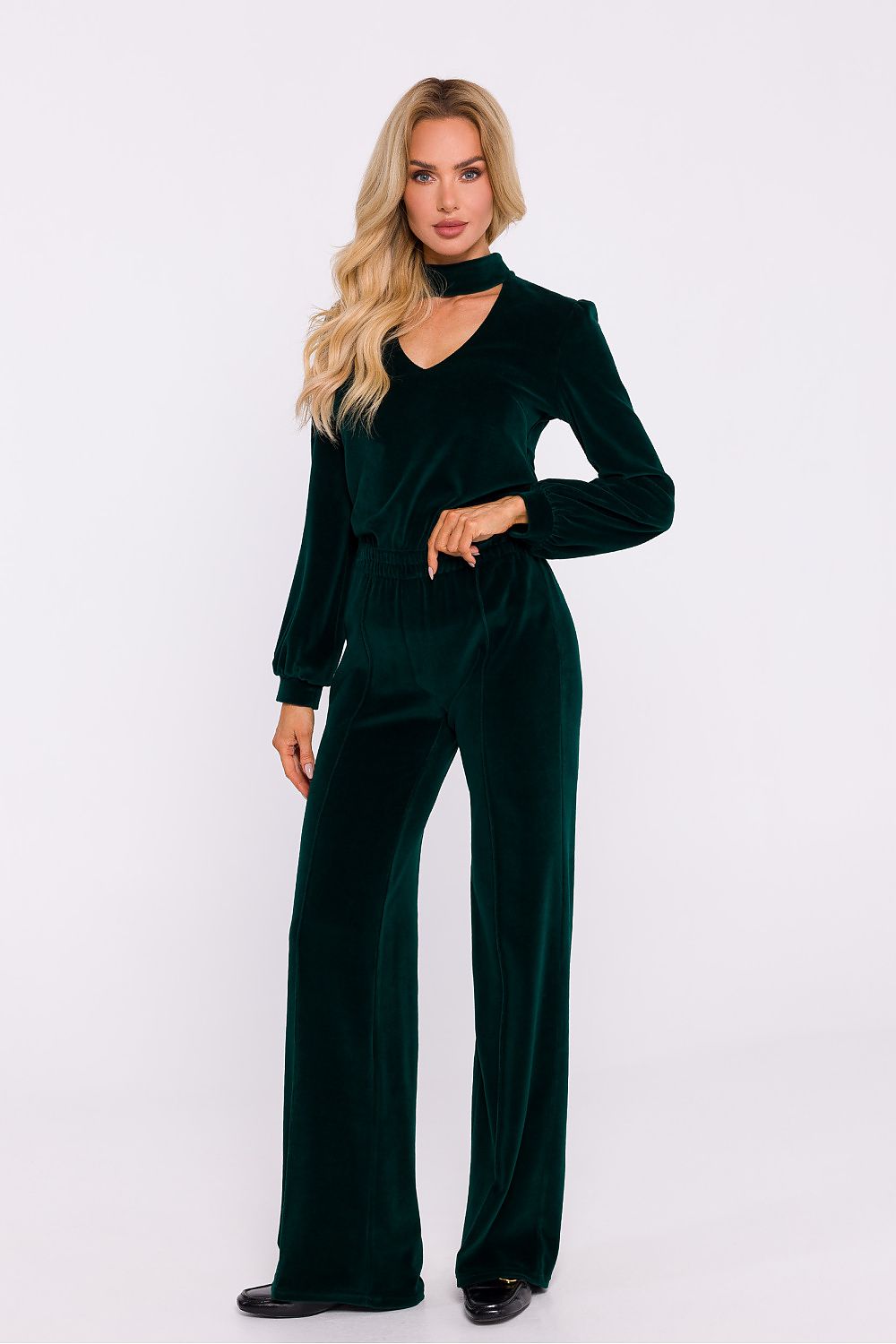 Damebukse Moe til dame fra MS StyleHaven, laget av polyester; Velur, farge Grønn, størrelse s, med 45720 ermer, bukselengde long, perfekt til dress