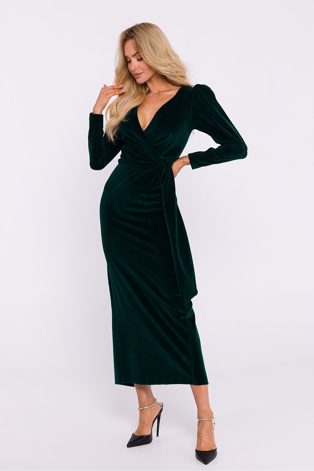 Lang kjole Moe til dame fra MS StyleHaven, laget av polyester, farge Grønn, størrelse s, med 45720 ermer, knee lengde, kjolestil pencil, perfekt til dress