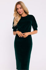 Velour Dagkjole Moe til dame fra MS StyleHaven, laget av polyester, farge Grønn, størrelse s, med 45720 ermer, knee lengde, kjolestil pencil, perfekt til dress