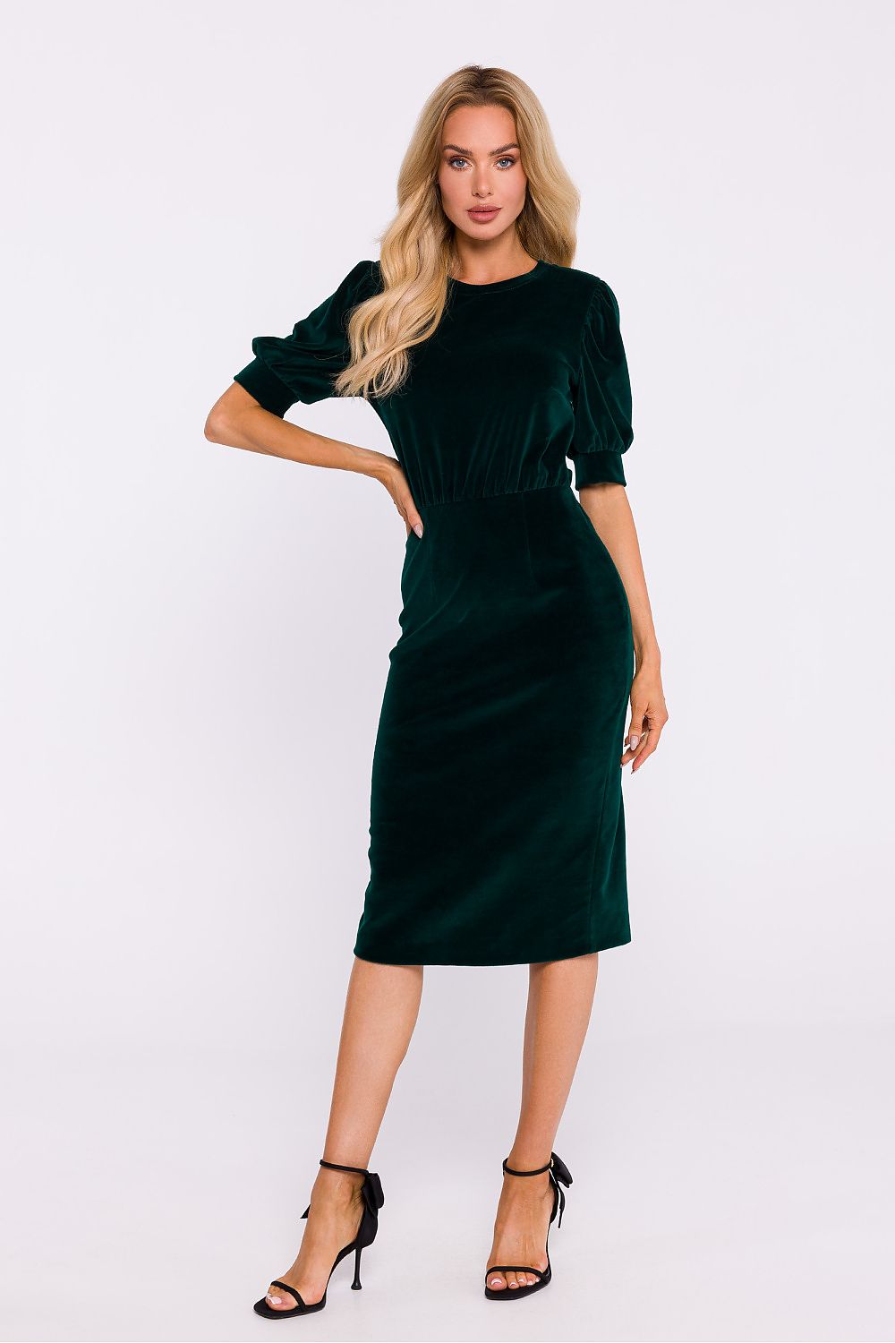 Velour Dagkjole Moe til dame fra MS StyleHaven, laget av polyester, farge Grønn, størrelse M, med 45720 ermer, perfekt til dress