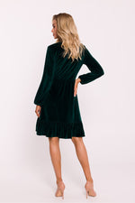 Side Zipper Dagkjole - Moe til dame fra MS StyleHaven, laget av Bomull; polyester; Velur, farge Grønn, størrelse M, med long ermer, perfekt til dress
