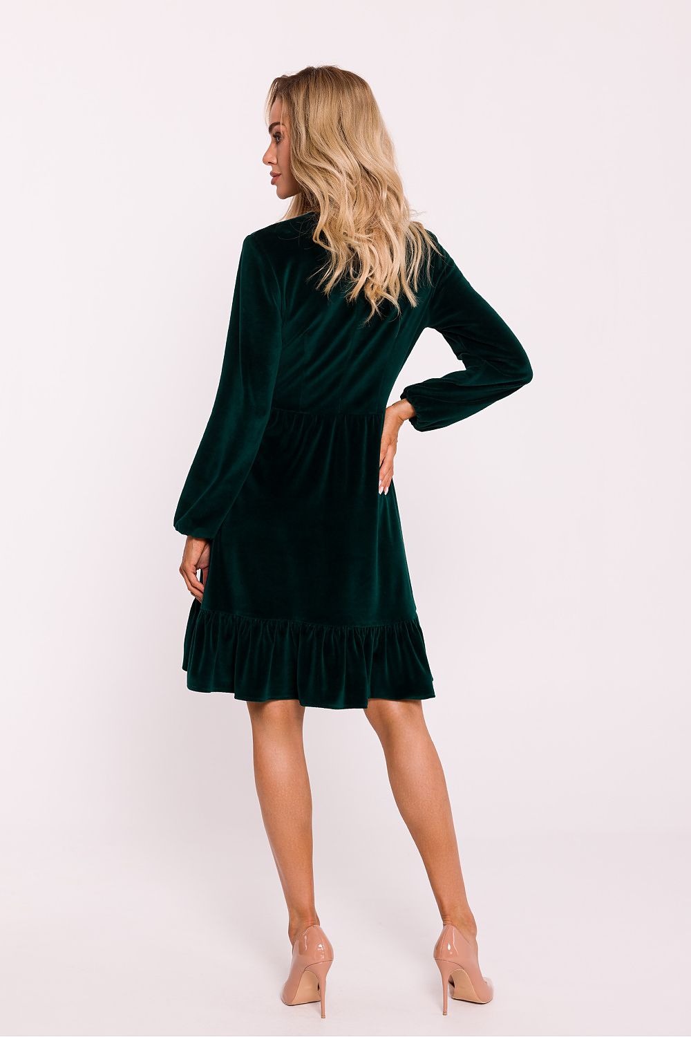 Side Zipper Dagkjole - Moe til dame fra MS StyleHaven, laget av Bomull; polyester; Velur, farge Grønn, størrelse M, med long ermer, perfekt til dress