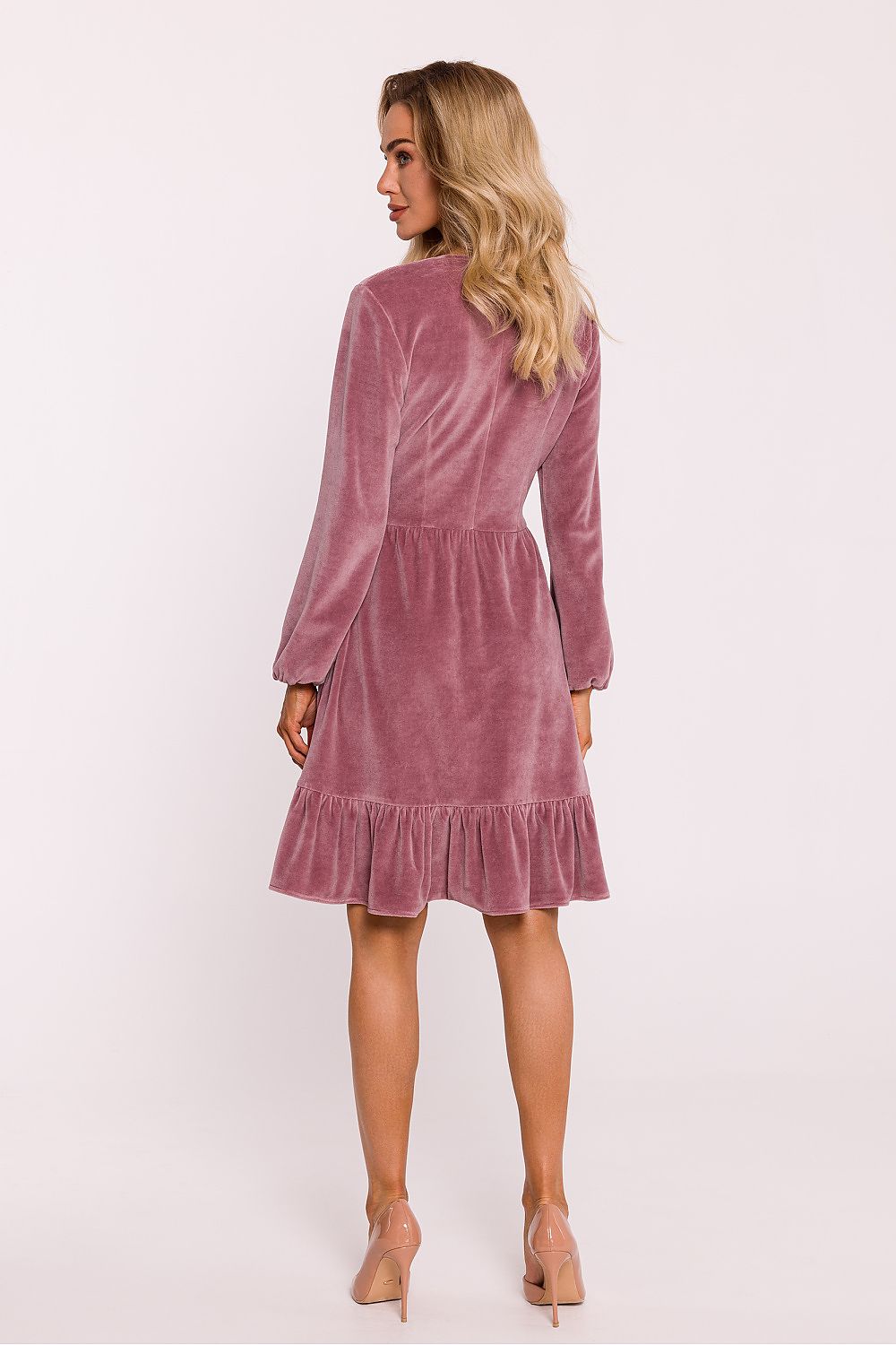 Side Zipper Dagkjole - Moe til dame fra MS StyleHaven, laget av Bomull; polyester; Velur, farge Rød, størrelse L, med long ermer, perfekt til dress