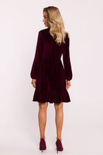 Side Zipper Dagkjole - Moe til dame fra MS StyleHaven, laget av Bomull; polyester; Velur, farge Rød, størrelse XXL, med long ermer, perfekt til dress