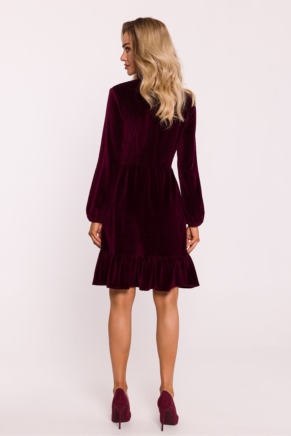 Side Zipper Dagkjole - Moe til dame fra MS StyleHaven, laget av Bomull; polyester; Velur, farge Rød, størrelse XXL, med long ermer, perfekt til dress