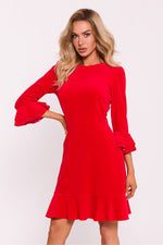Dagkjole Moe til dame fra MS StyleHaven, laget av Velur, farge Rød, størrelse s, med 45720 ermer, knee lengde, kjolestil sweater, perfekt til dress