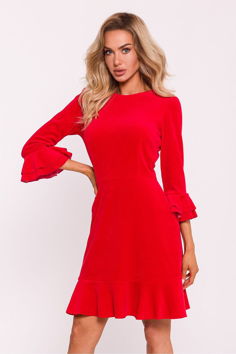 Dagkjole Moe til dame fra MS StyleHaven, laget av Velur, farge Rød, størrelse s, med 45720 ermer, knee lengde, kjolestil sweater, perfekt til dress