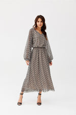 Ariela – flytende maxikjole i chiffon fra Roco Fashion fra MS StyleHaven, størrelse 38, med long, bukselengde long, kjolelengde maxi, kjolestil sheath