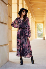 Ariela – flytende maxikjole i chiffon fra Roco Fashion fra MS StyleHaven, størrelse 40, med long, bukselengde long, kjolelengde maxi, kjolestil sheath