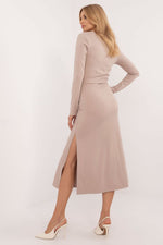 Lakerta Elegant Midi-kjole til dame til dame fra MS StyleHaven, laget av Viskose, farge Brun, størrelse S/M, med long ermer, perfekt til casual; dress