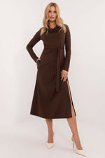 Lakerta Elegant Midi-kjole til dame til dame fra MS StyleHaven, laget av Viskose, farge Brun, størrelse L/XL, med long ermer, perfekt til casual; dress