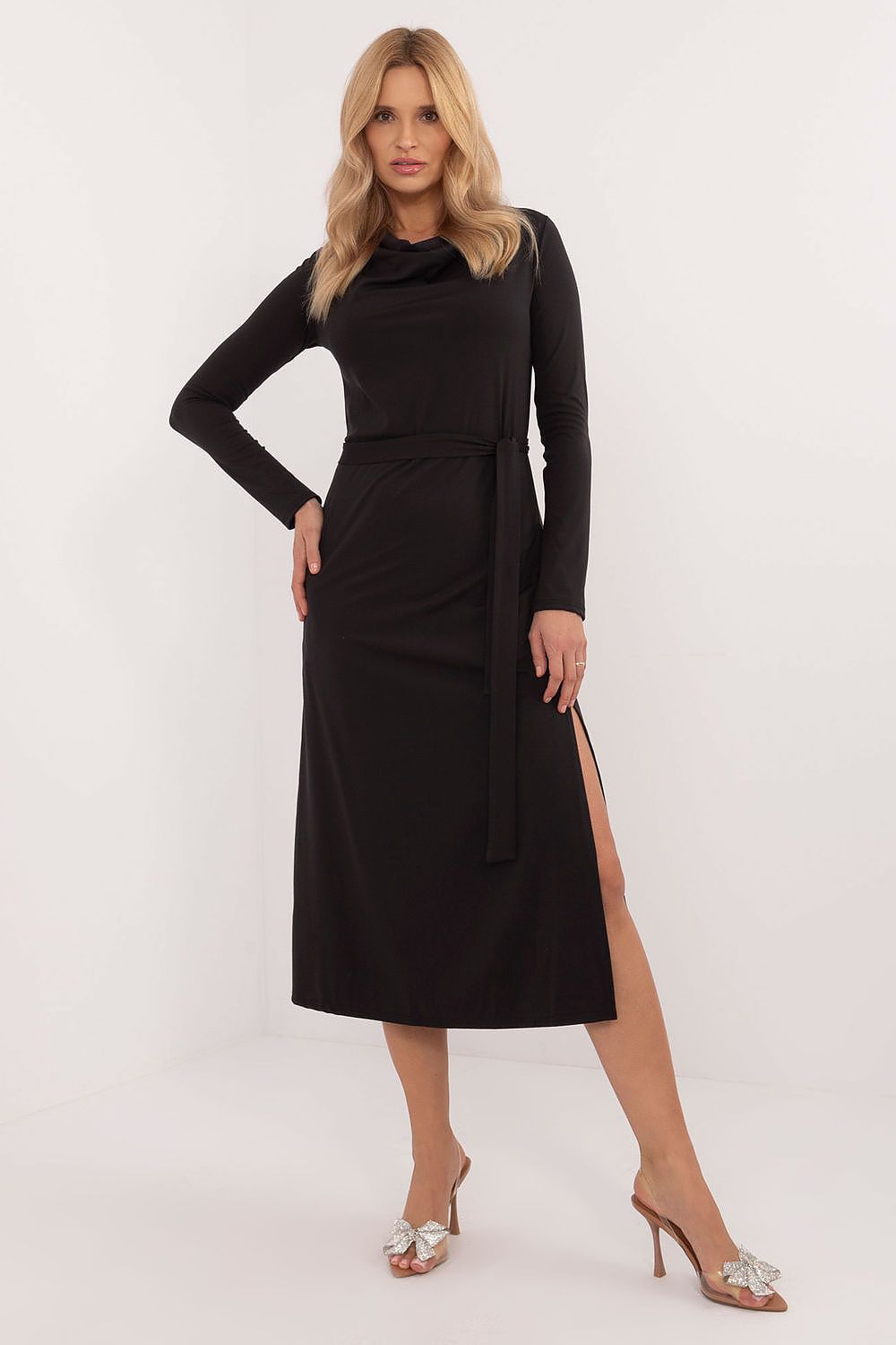 Lakerta Elegant Midi-kjole til dame til dame fra MS StyleHaven, laget av Viskose, farge Grå, størrelse S/M, med long ermer, perfekt til casual; dress
