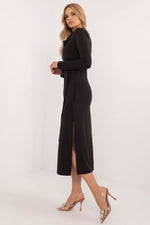 Lakerta Elegant Midi-kjole til dame til dame fra MS StyleHaven, laget av Viskose, farge Grå, størrelse L/XL, med long ermer, perfekt til casual; dress
