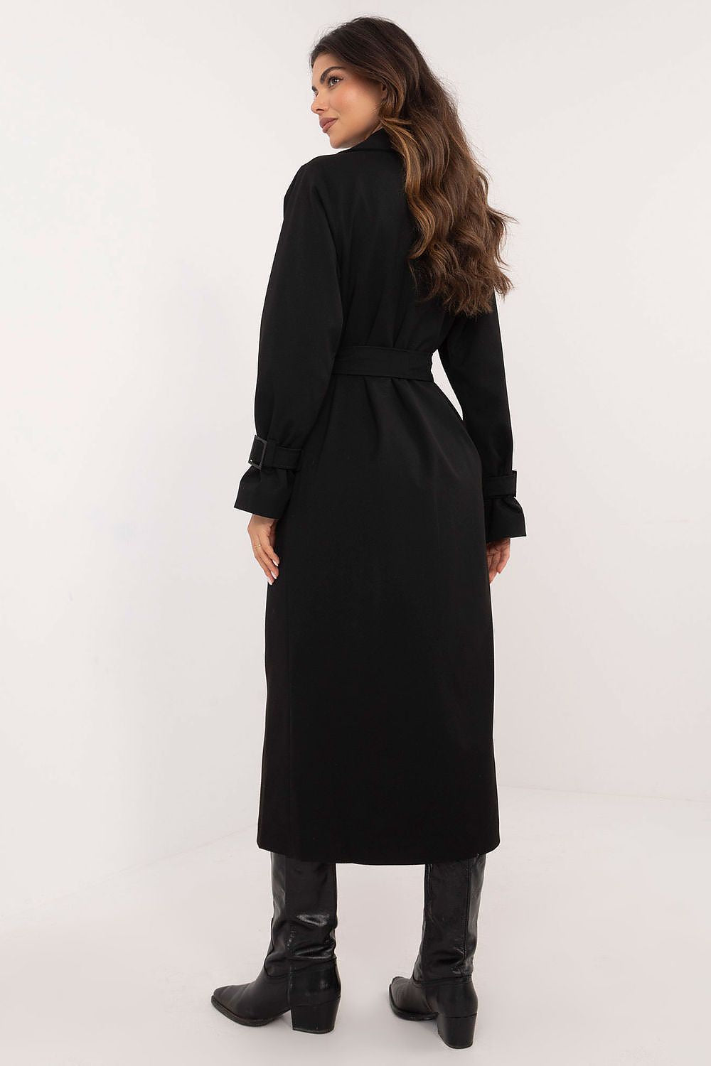 Lakerta Trench Coat i bomull til dame til dame fra MS StyleHaven, laget av Bomull, farge Svart, størrelse L/XL, med long ermer, perfekt til casual; dress