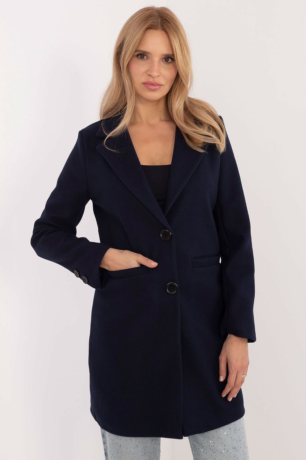 Frakk Och Bella til dame fra MS StyleHaven, laget av Viskose, farge Marineblå, størrelse s, med short ermer, perfekt til casual; dress
