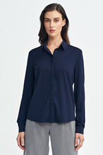 Langermet skjorte Nife til dame fra MS StyleHaven, laget av Viskose, farge Marineblå, størrelse 36, med long ermer, perfekt til casual; dress