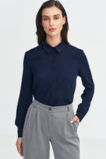 Langermet skjorte Nife til dame fra MS StyleHaven, laget av Viskose, farge Marineblå, størrelse 42, med long ermer, perfekt til casual; dress