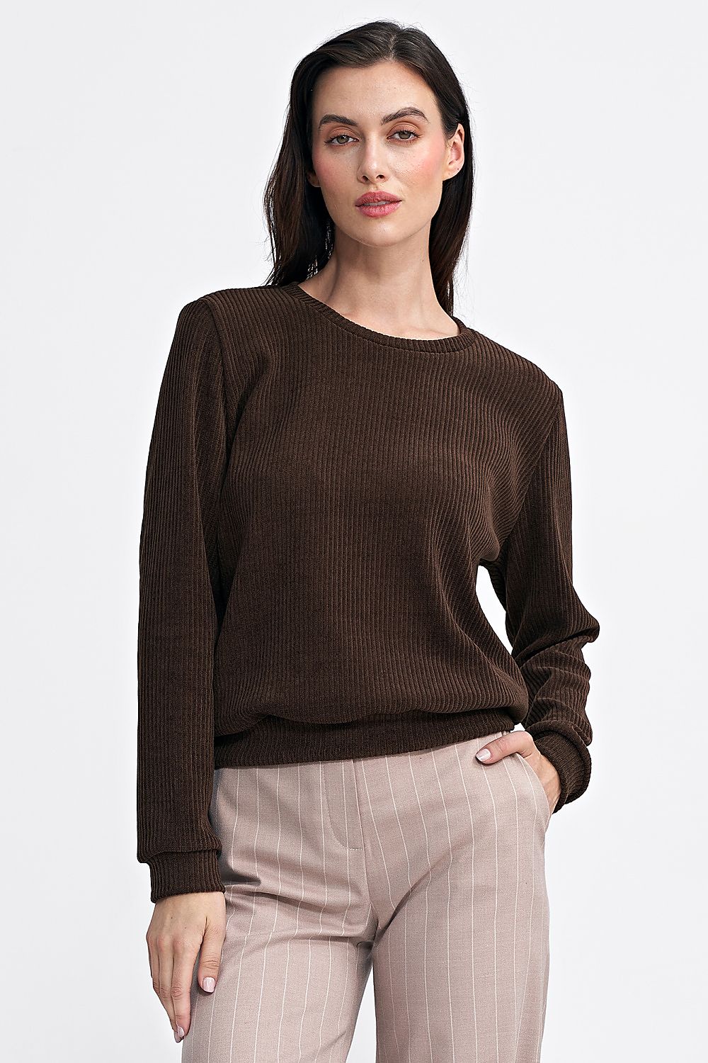 Bluse Nife til dame fra MS StyleHaven, laget av polyester, farge Brun, størrelse 36, med long ermer, perfekt til casual; dress