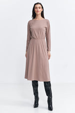 Dagskjole Nife til dame fra MS StyleHaven, laget av modal-1; Polyamid; Viskose, farge beige, størrelse 38, med long ermer, perfekt til casual; dress