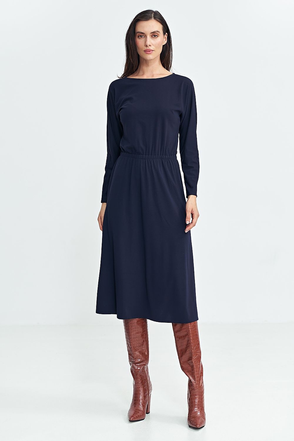 Dagskjole Nife til dame fra MS StyleHaven, laget av modal-1; Polyamid; Viskose, farge Marineblå, størrelse 36, med long ermer, perfekt til casual; dress