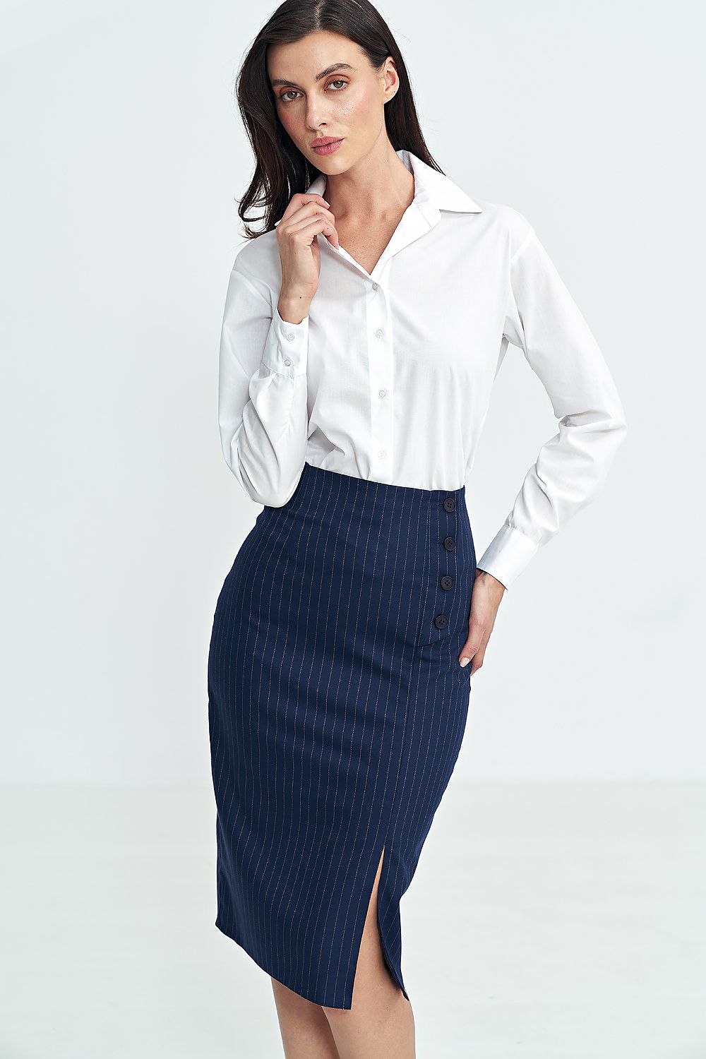 Skjørt Nife til dame fra MS StyleHaven, laget av polyester; Viskose, farge Marineblå, størrelse 36, med sleeveless ermer, midi lengde, perfekt til casual; dress