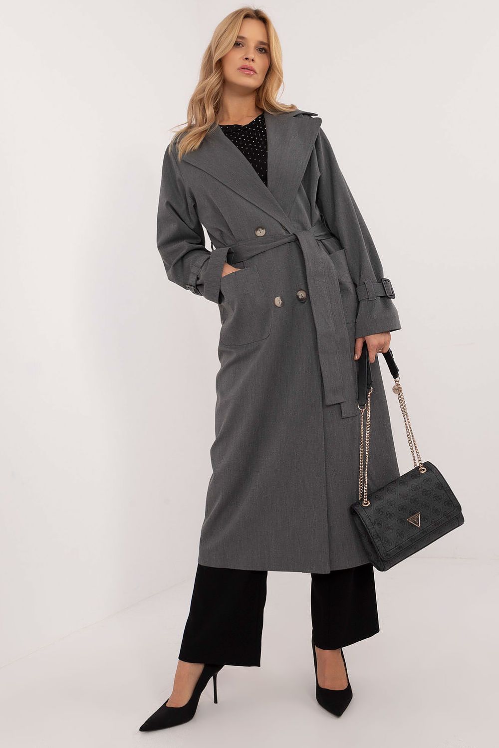 Lakerta trenchcoattil dame til dame fra MS StyleHaven, laget av Bomull, farge Grå, størrelse S/M, med long ermer, perfekt til casual; dress