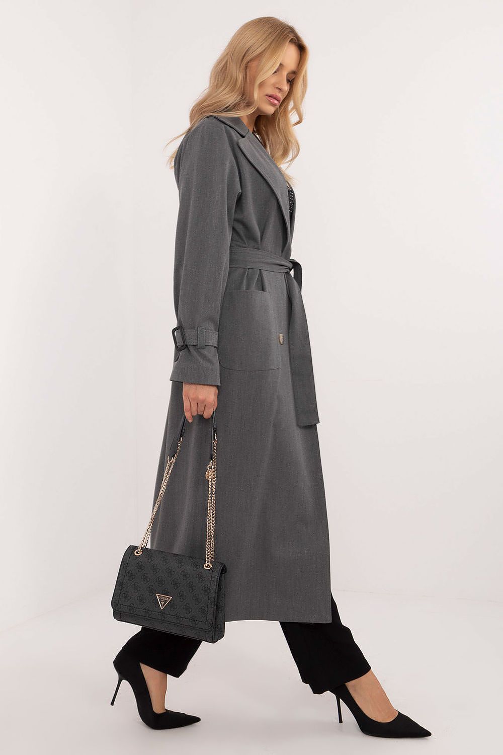 Lakerta trenchcoattil dame til dame fra MS StyleHaven, laget av Bomull, farge Grå, størrelse L/XL, med long ermer, perfekt til casual; dress