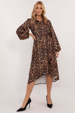 Wild Charm – Lakerta Skjortekjole til dame fra MS StyleHaven, laget av Viskose; polyester, farge Brun, størrelse S/M, med long ermer, midi lengde, kjolestil shirt, perfekt til casual; dress