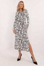 Lakerta Geometric Midi Pencil Dress til dame fra MS StyleHaven, laget av Viskose, farge Svart, størrelse S/M, med long ermer, midi lengde, kjolestil pencil, perfekt til casual; dress