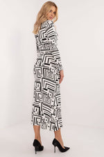 Lakerta Geometric Midi Pencil Dress til dame fra MS StyleHaven, laget av Viskose, farge Svart, størrelse L/XL, med long ermer, perfekt til casual; dress