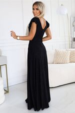 Crystal Maxi Dress fra Numoco – elegant omslagskjole med høy spalte til dame fra MS StyleHaven, laget av polyester, farge beige, størrelse M, med sleeveless; short ermer, perfekt til casual; dress