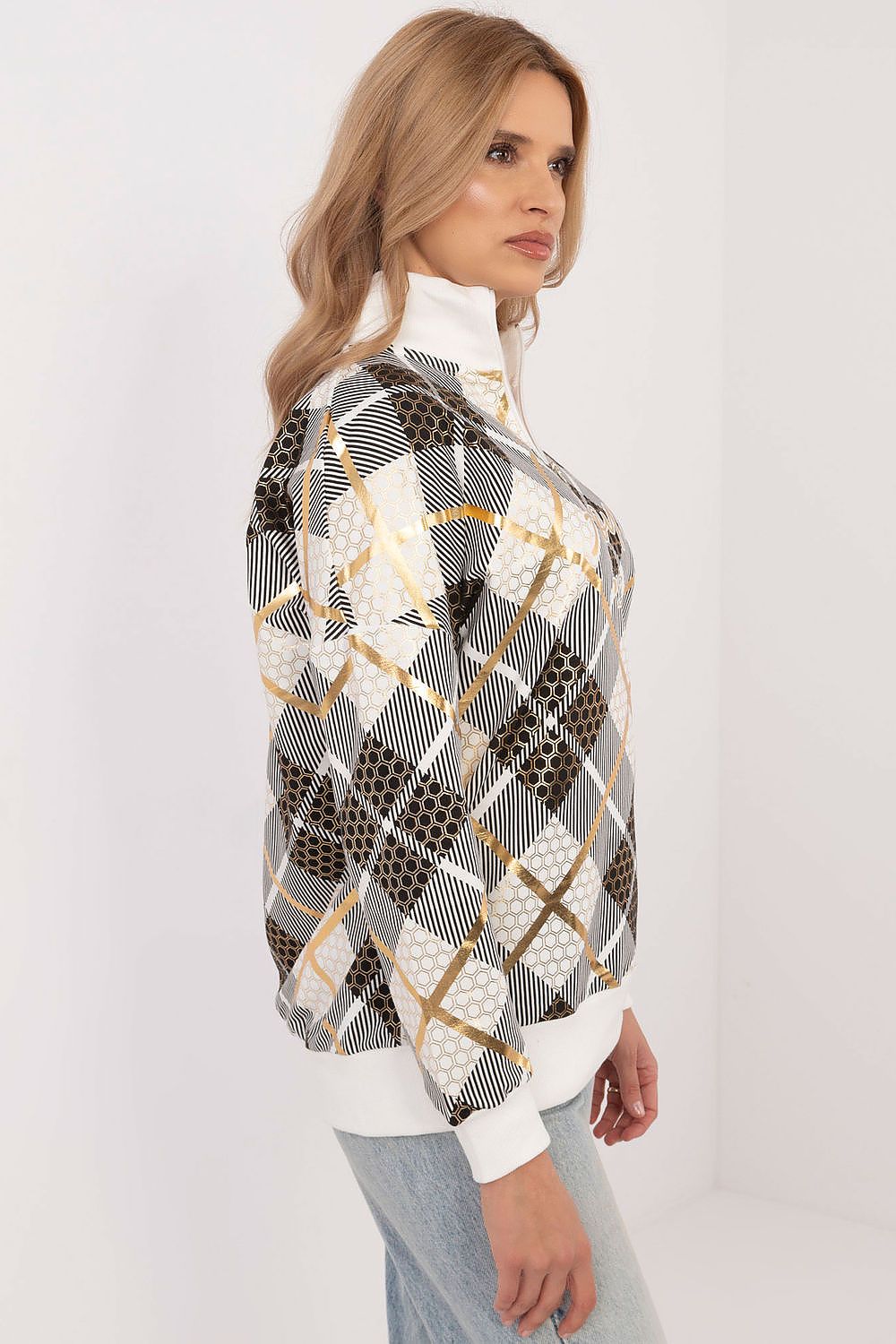 Rutete Casual Sweatshirt med Glidelåskrage - FP til dame fra MS StyleHaven, størrelse M, med long, kjolelengde knee, kjolestil sweater