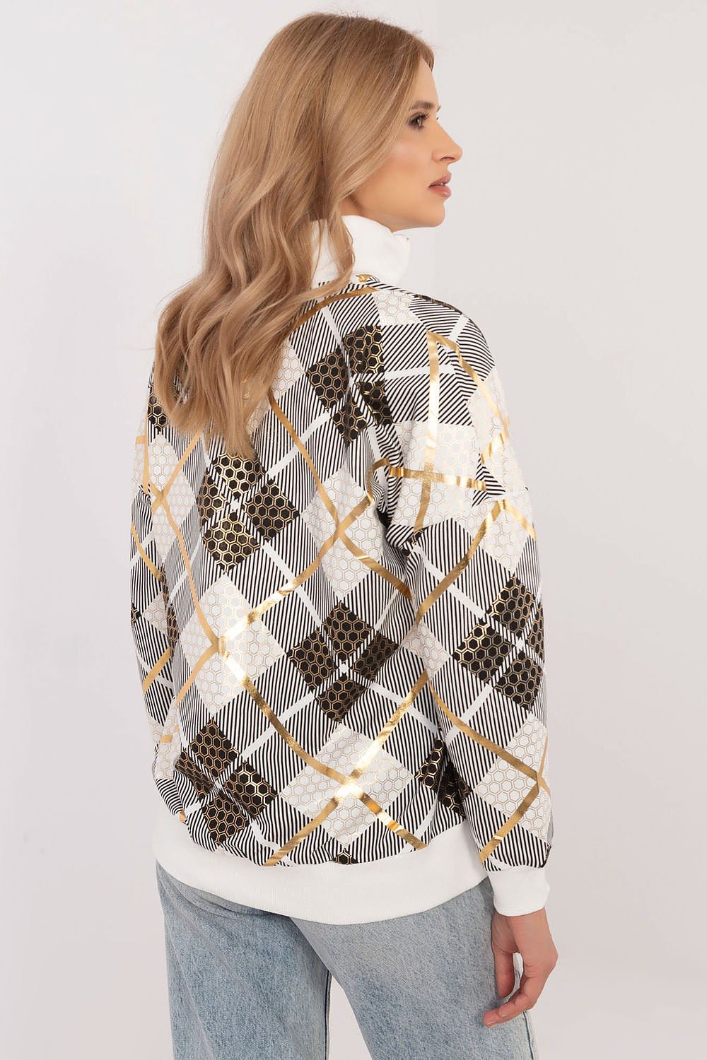 Rutete Casual Sweatshirt med Glidelåskrage - FP til dame fra MS StyleHaven, størrelse L, med long, kjolelengde knee, kjolestil sweater