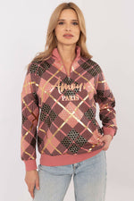Rutete Casual Sweatshirt med Glidelåskrage - FP til dame fra MS StyleHaven, størrelse XL, med long, kjolelengde knee, kjolestil sweater
