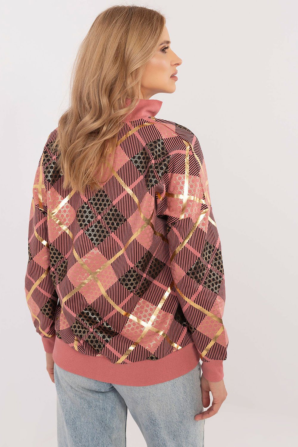 Rutete Casual Sweatshirt med Glidelåskrage - FP til dame fra MS StyleHaven, størrelse M, med long, kjolelengde knee, kjolestil sweater