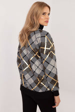 Rutete Casual Sweatshirt med Glidelåskrage - FP til dame fra MS StyleHaven, størrelse XL, med long, kjolelengde knee, kjolestil sweater