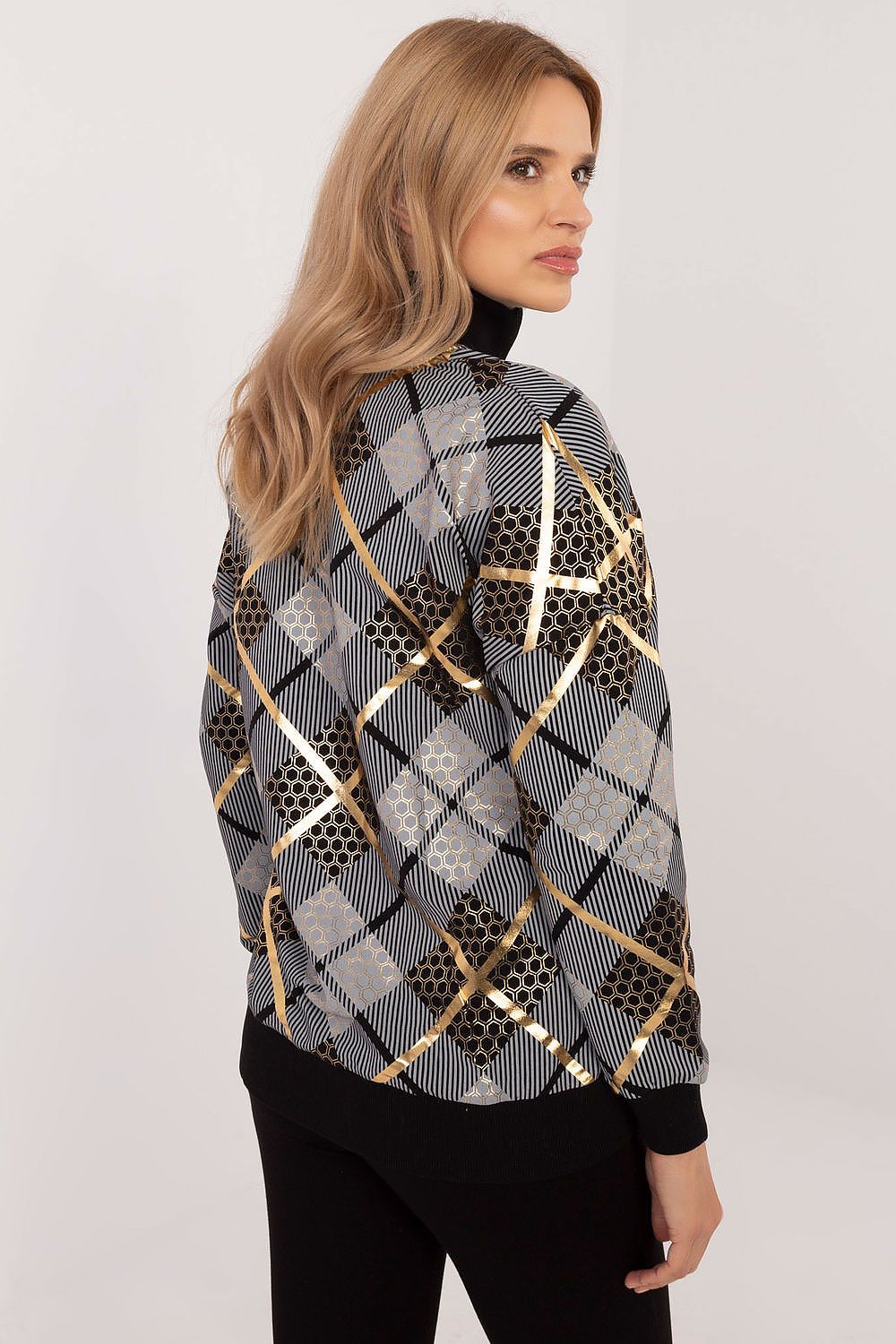 Rutete Casual Sweatshirt med Glidelåskrage - FP til dame fra MS StyleHaven, størrelse XL, med long, kjolelengde knee, kjolestil sweater